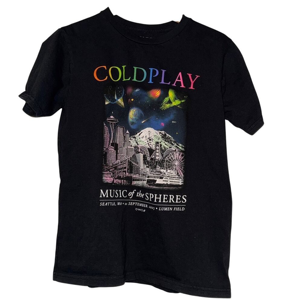 Coldplay Seattle Black Music of the Spheres Tour Graphic Tee Shirt Merch Small